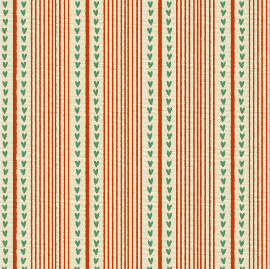 Organic Hearts & Stripes Fabric — Sold by the Metre